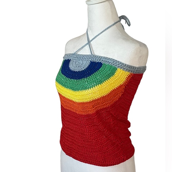 Hot & Delicious Rainbow Crochet Halter Top Size Small EUC - Picture 2 of 6